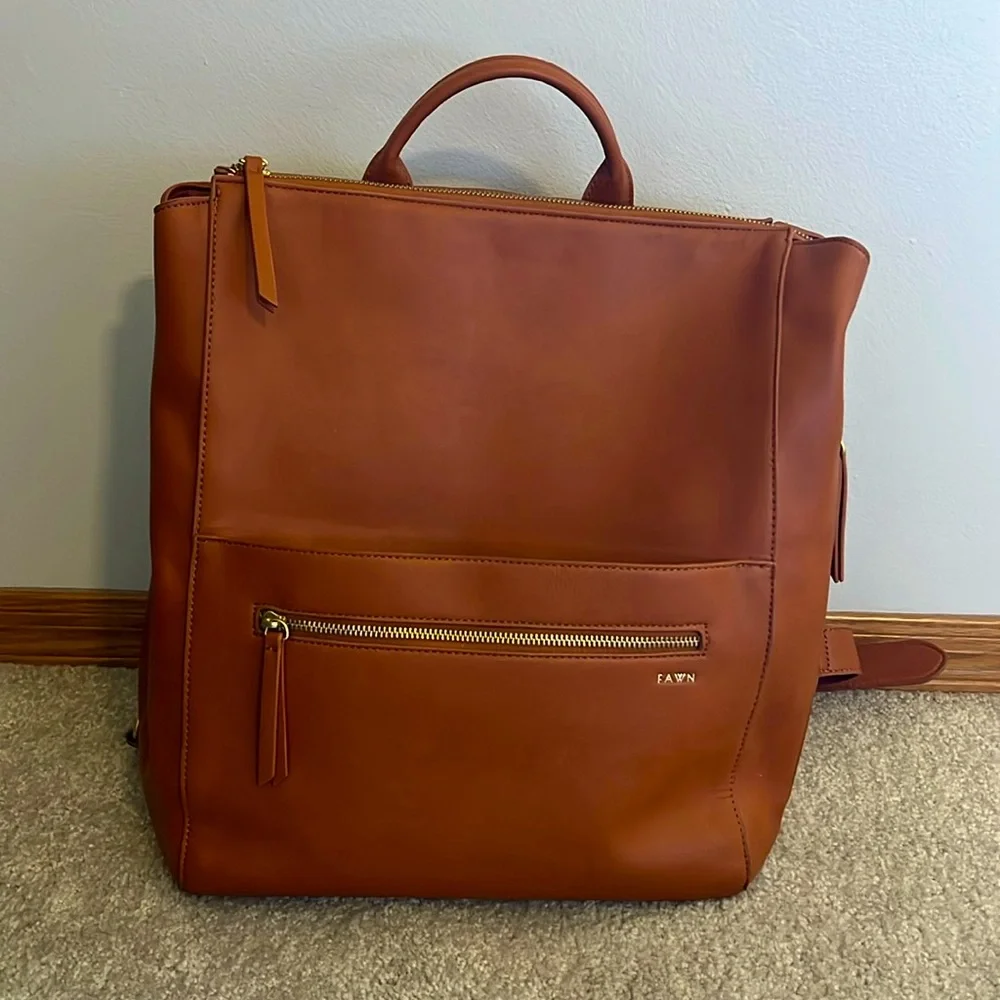 Fawn Design Leather Baby Backpack in Chestnut Brown